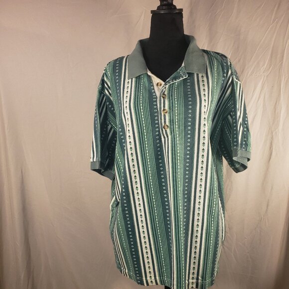 Centerfield Green Striped Polo Shirt - M - Picture 2 of 5